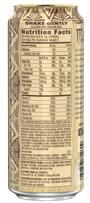 Java Monster Mean Bean Coffee + Energy USA Import (12 x 0,443 Liter blik)