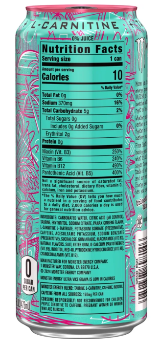 Monster Energy Ultra Vice Guava (24 x 0,473 Liter blik USA)